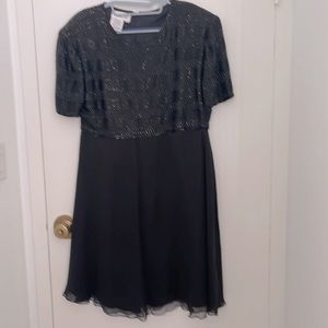 Talbots mother of the bride black sequin silk dress 14